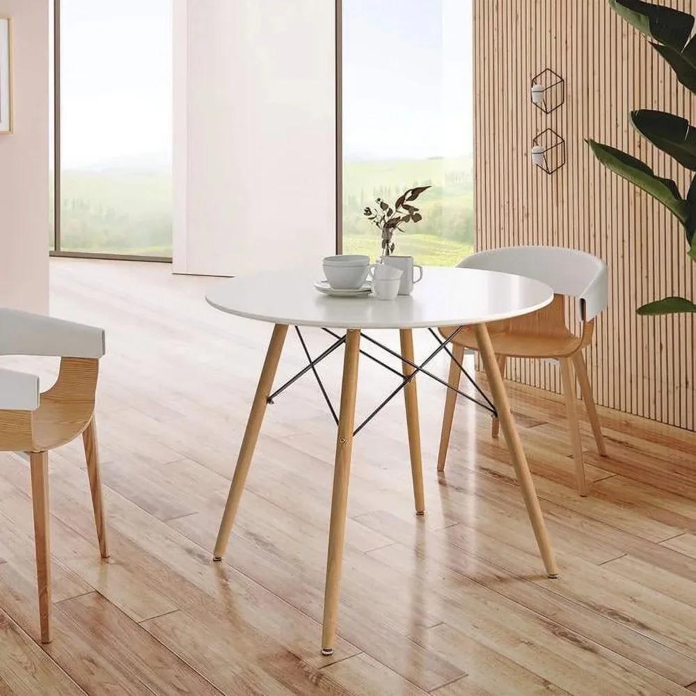 

Round White Modern Dining Table 32”Circle Table Coffee Mid Century Kitchen Restaurant Tables Home Furniture Room