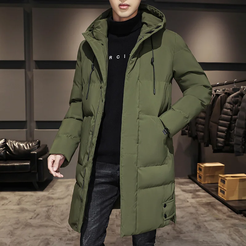 Large-Size M-8XL Mens Autumn Winter Mid-Length Hooded Cotton-Padded Jackets Outwear Solid Color Loose Thick Warm Long Coat Parka