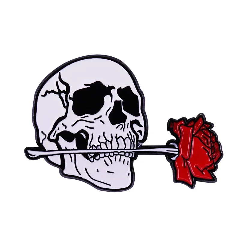 

Skull And Red Rose Metal Enamel Backpack Bag Lapel Badge Brooch Pin