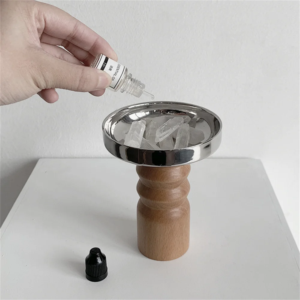 

Decorative Aromatherapy Storage Tray for Jewelry Ornaments Wood Base Fruits Snack Candy Plate Stainless Steel Cosmetic Organizer