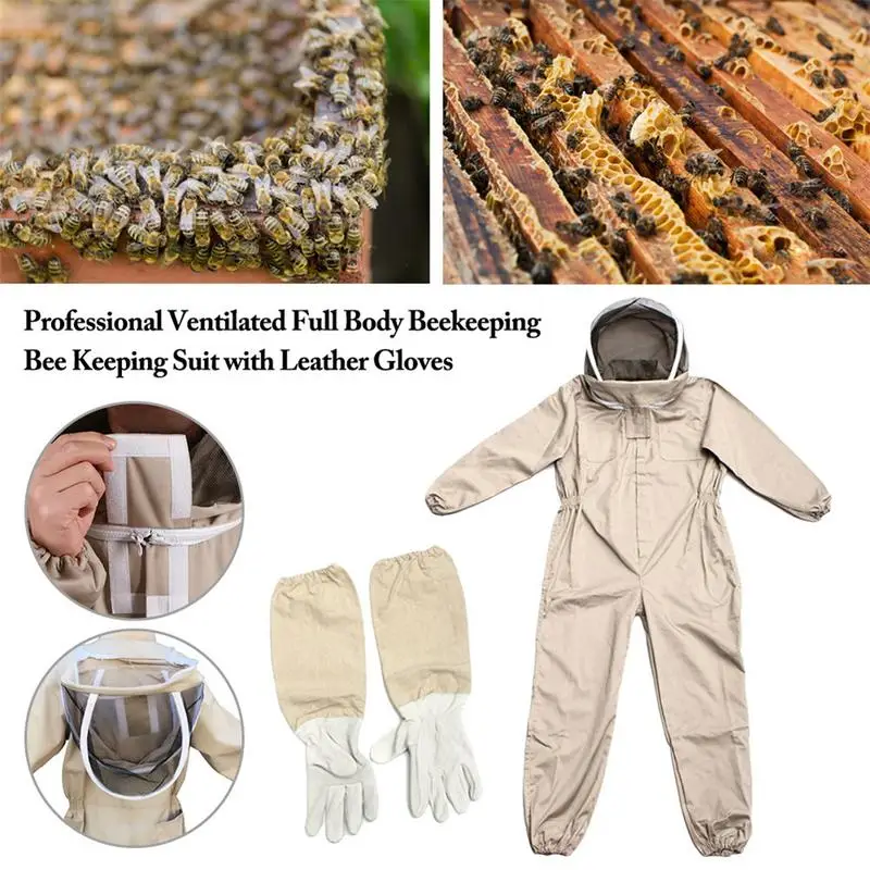 

Пчеловодческий Профессиональный полноразмерный костюм для пчеловодства с кожаными перчатками, пчелозащитная одежда, одежда для безопасности фермы