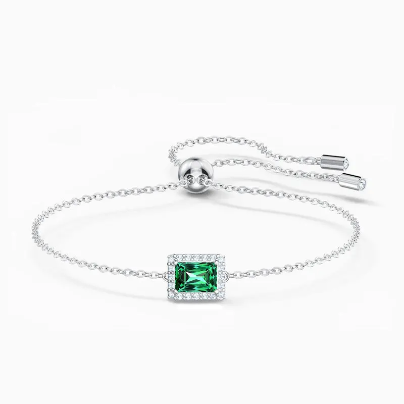 

Brand 1:1 Elegant Temperament Square Green Crystal Diamond Emerald Bracelet Exquisite and Elegant Ladies Silver Jewelry