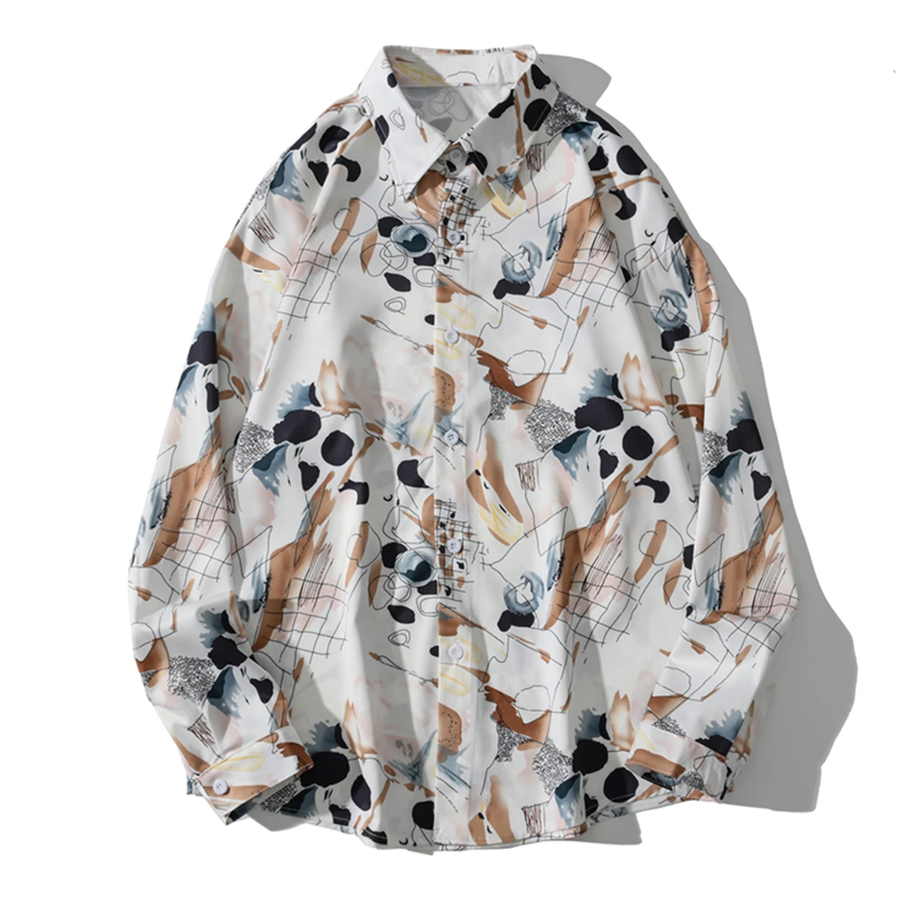 

LACIBLE Fashion Vintage Graffiti Print Casual And loose Long Sleeve Shirt Blouse Tops Men Summer Hot Selling Shirt for Men Women
