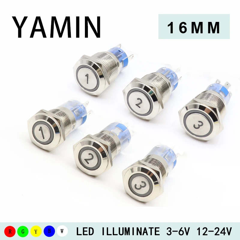 

16mm Momentary Reset DIY Elevator Lift Metal Button LED Illuminate With Light Switch Number Symbol 1234567890 Waterproof Buttons