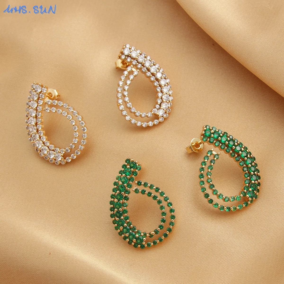 MHS.SUN классические позолоченные серьги-гвоздики с каплями воды блестящий