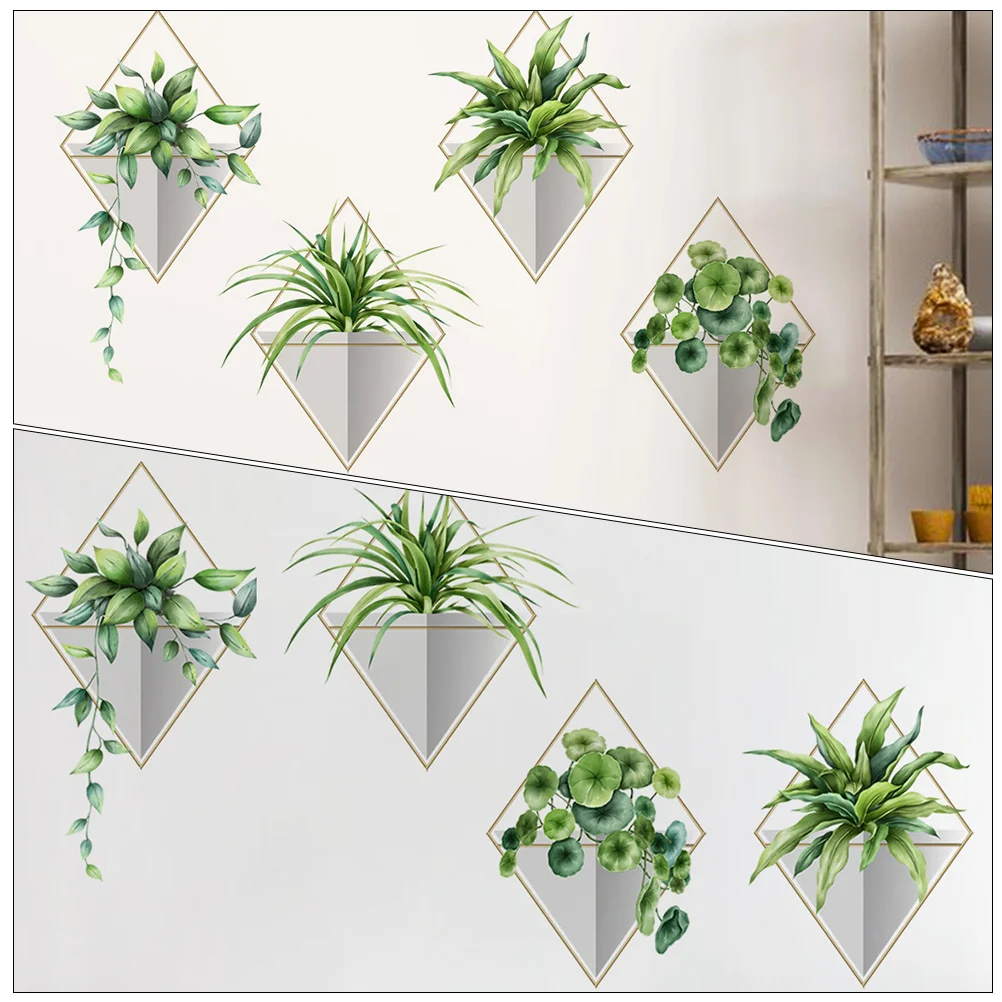 

Green Wall Stick Wallpaper Stickers Girl's Bedroom Potted Decor Leaves Pvc Bonsai Decal Decorative Baby's