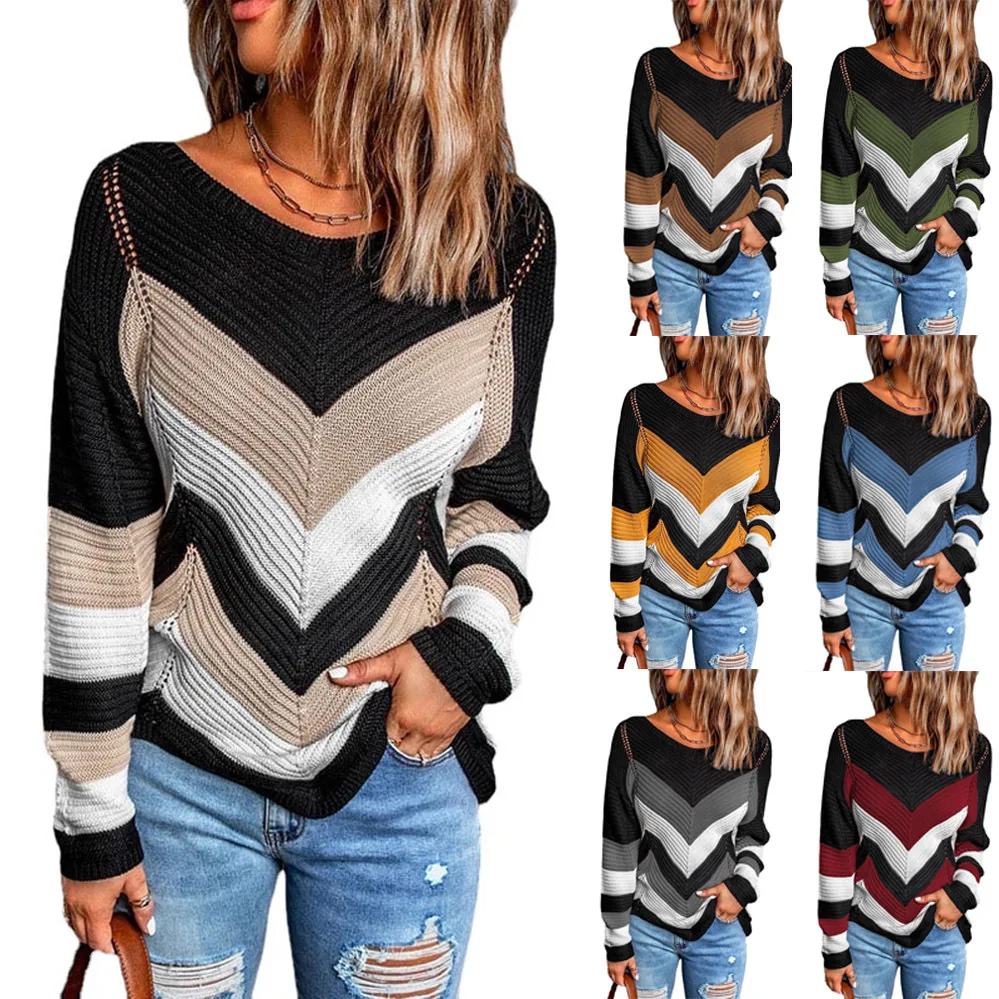 

Spring and summer 2023 color matching new loose top snow color matching knitted sweater