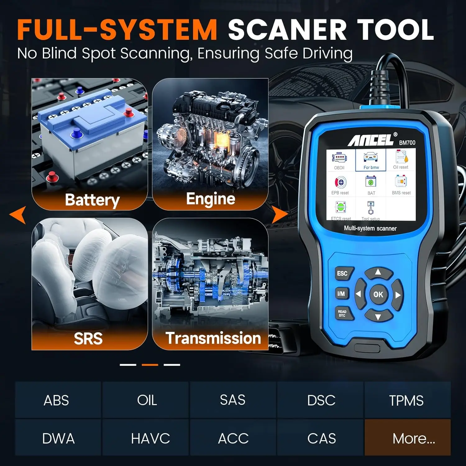 Ancel BM700 Автомобильный сканер OBD2 Автоматический считыватель кодов Масляный