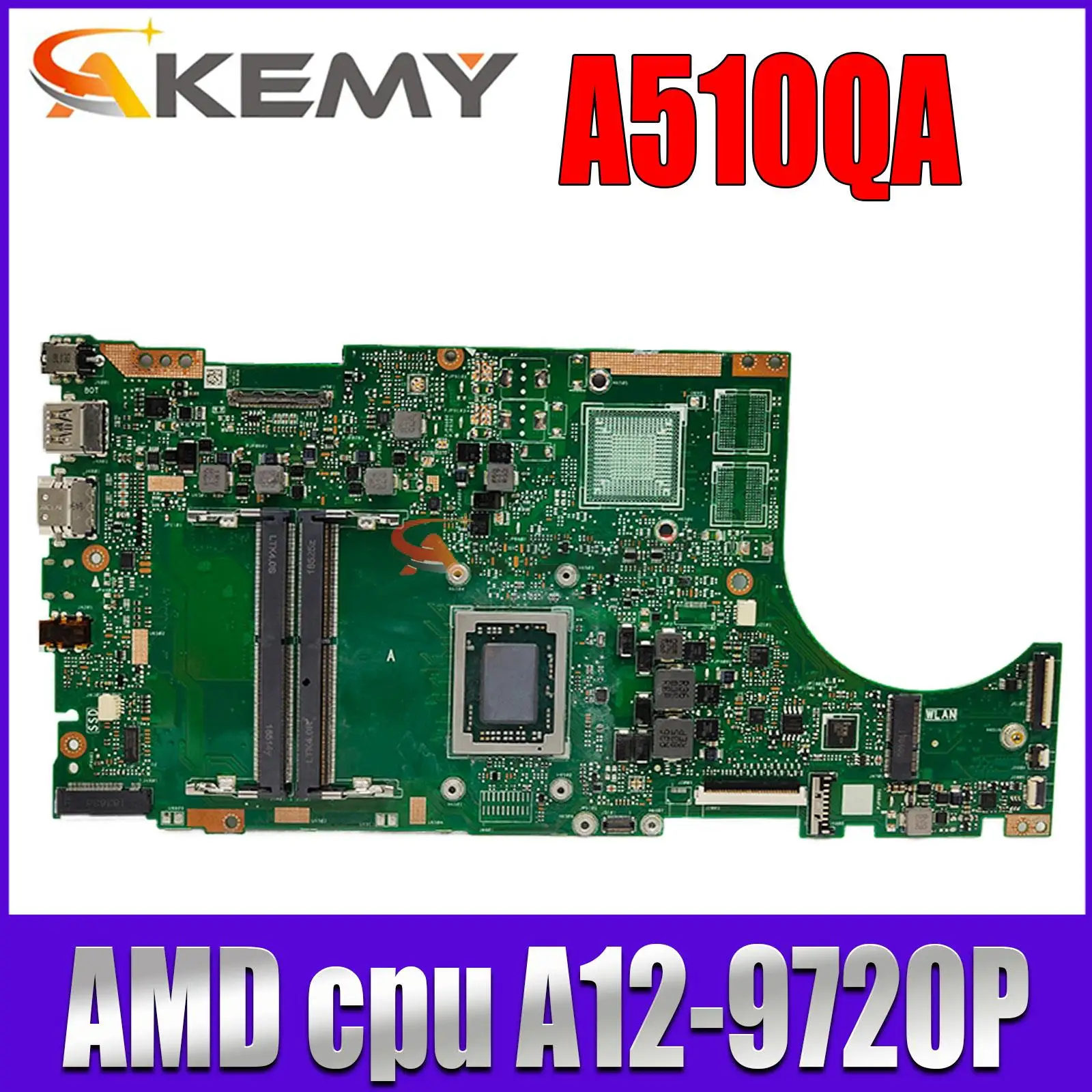 

Mainboard For ASUS A510QA F510QA F510QR A510QR X510QA X510QR V580Q Laptop Motherboard A12-9720P UMA/PM DDR4 Test OK