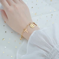 2022 simply new fashion single smiley letter el bracelet element gold color steel color stainless steel chain for woman gifts
