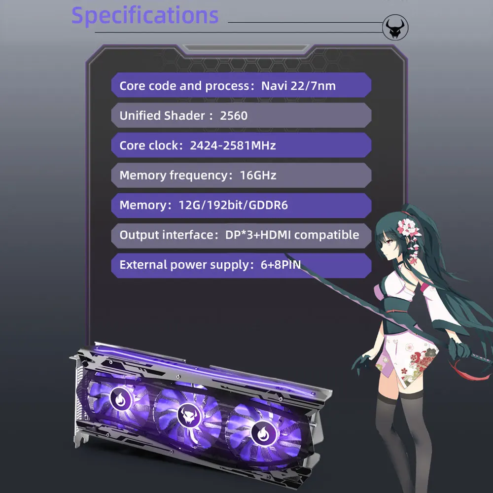 Yeston Radeon RX 6700 XT GPU 12 Гб GDDR6 192 бит 7нм 2424/16000 МГц игровой настольный компьютер ПК