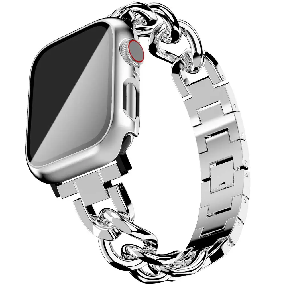

Ремешок кубинский для Apple watch, металлический браслет из нержавеющей стали для iWatch series 7 6 5 4 3 se, 41 мм 40 мм 38 мм 45 мм 44 мм 42 мм
