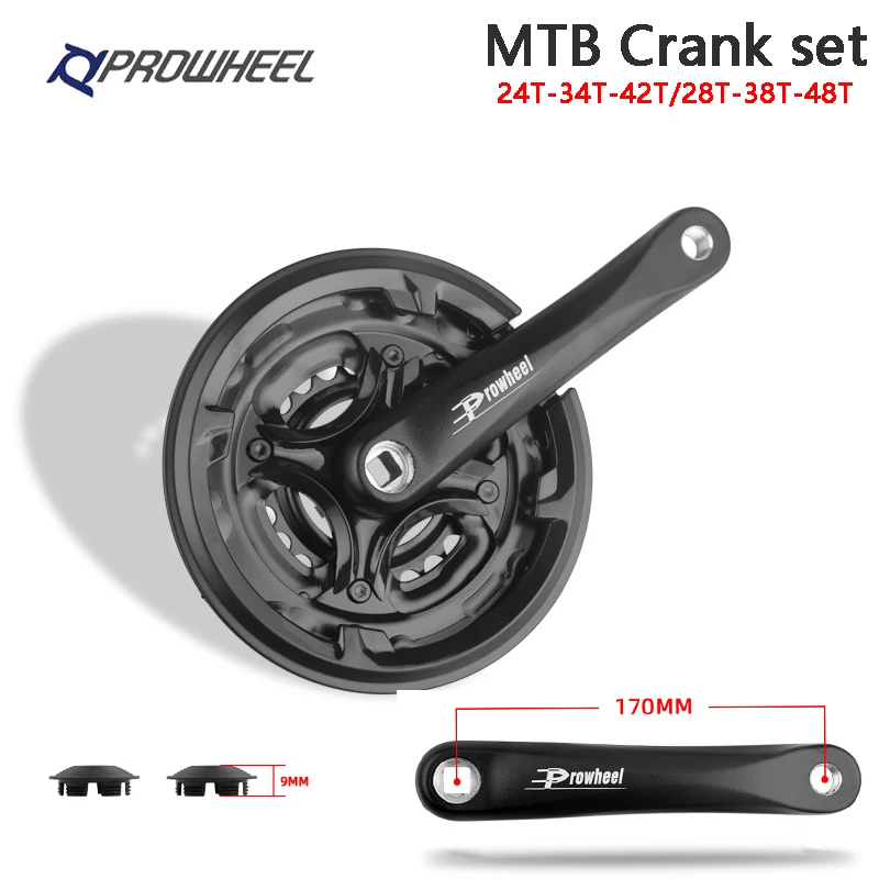 

PROWHEEL Bicycle Crankset 24-34-42T 7/8/9 Speed MTB Bicycle Crank Set 170mm Square Hole Bike Sprocket