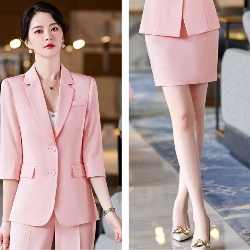 Queen Elegant Double-breasted 2 Pieces Set Women Suit Jacket And High Waist Sheath Pencil Skirts Korean Office Lady Skirt Suit