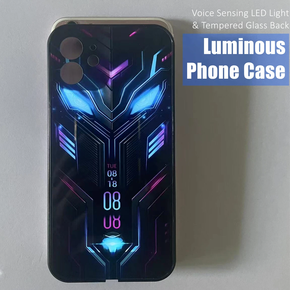 

Cyberpunk Robot Colorful LED Light Glow Luminous Tempered Glass Phone for Xiaomi 11 12 13 Mix 2 3 4 Redmi K50 K60 Pro Lite Ultra
