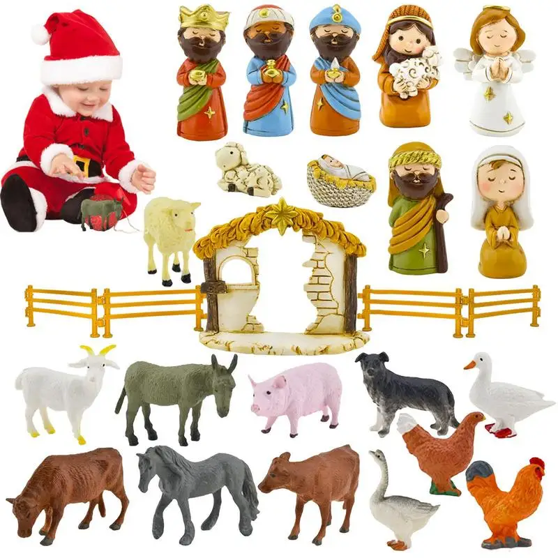 

Nativity Sets For Christmas 24 Pieces Resin Holy Family Manger Statues Festival Virgin Mary Figurines Countdown Toys Holiday