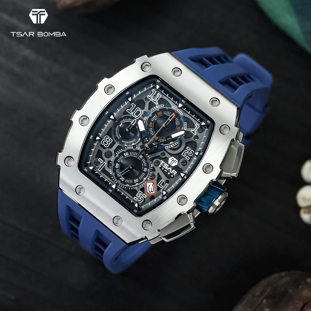 Мужские часы Tonneau TSAR BOMBA Design 316L наручные из нержавеющей стали водонепроницаемость