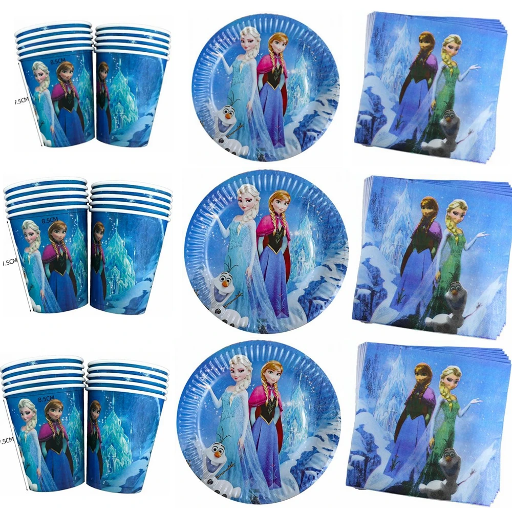 

60pcs/lot Disney Frozen Elsa Anna Theme Dishes Glasses Birthday Party Plates Cups Napkins Baby Shower Decorations Tableware Set