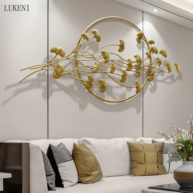 

New Chinese Style Light Luxury Ginkgo Wall Decoration Living Room Sofa Background Wall Pendant Porch Aisle Iron Wall Hanging