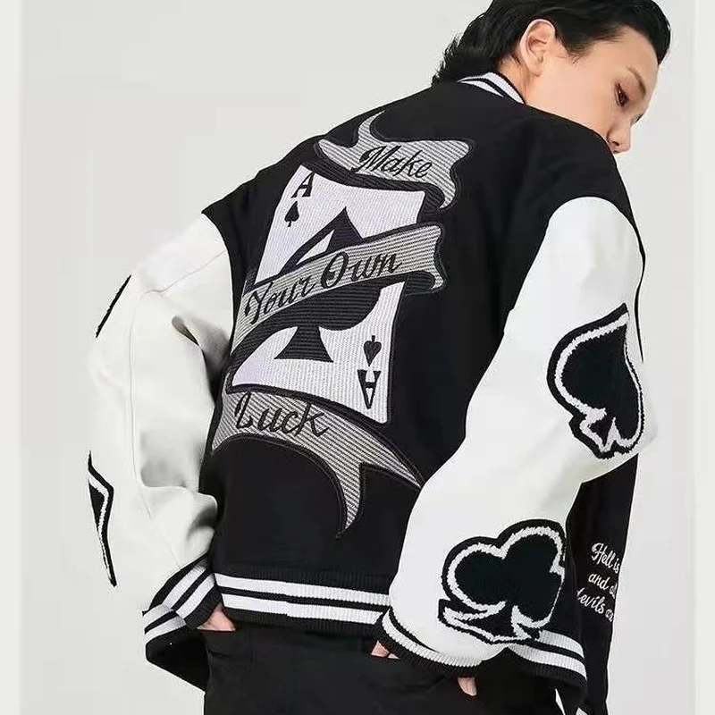 Куртка мужская кожаная с вышивкой в стиле хип-хоп |