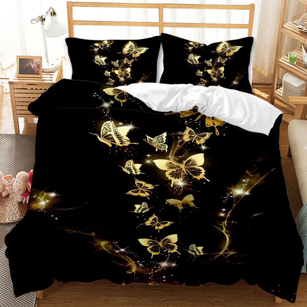 

Комплект постельного белья для женщин, комплект с черным пододеяльником и покрывалом в виде бабочек, из полиэстера, с изображением бабочек ...
