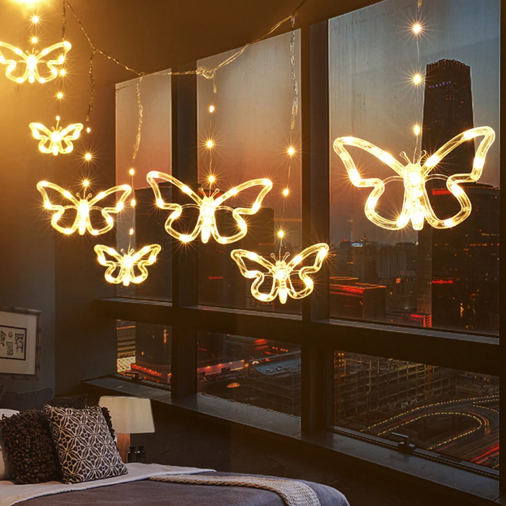 

Светящаяся гирлянда с бабочкой на солнечной батарее, приятная вечерние чная атмосфера, создание атмосферы, l светильник свет, уличная гирля...