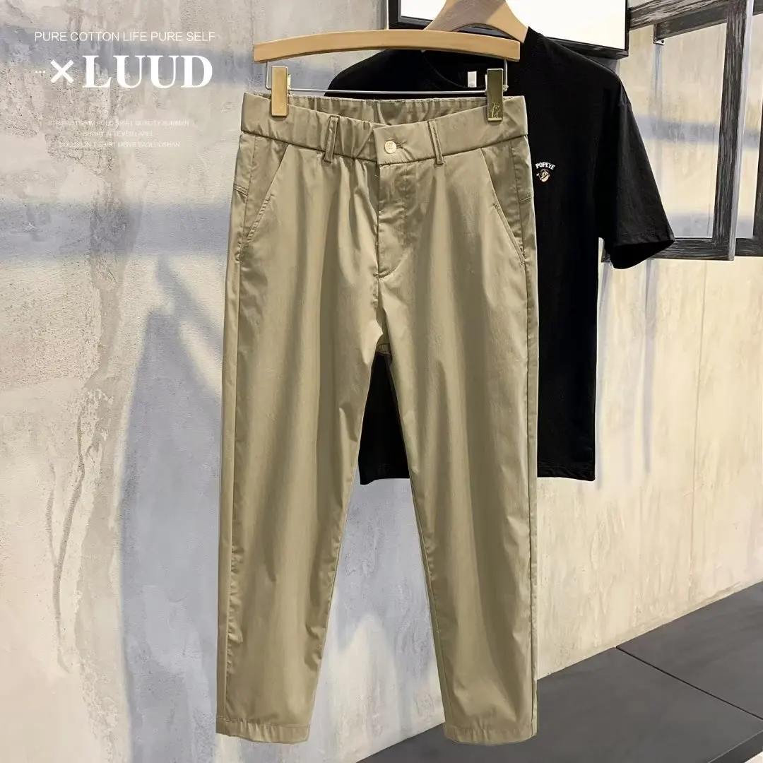 

New Korean Version of Casual Solid Color Trend Taper Slim Nine Points Pants Men