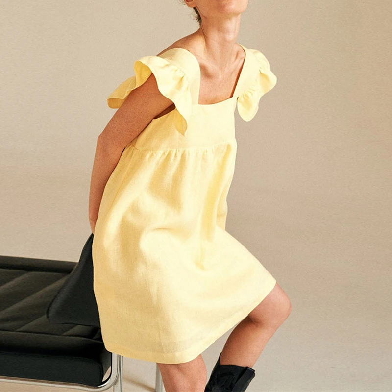 Женское летнее платье VOLALO однотонное Привлекательное с квадратным вырезом