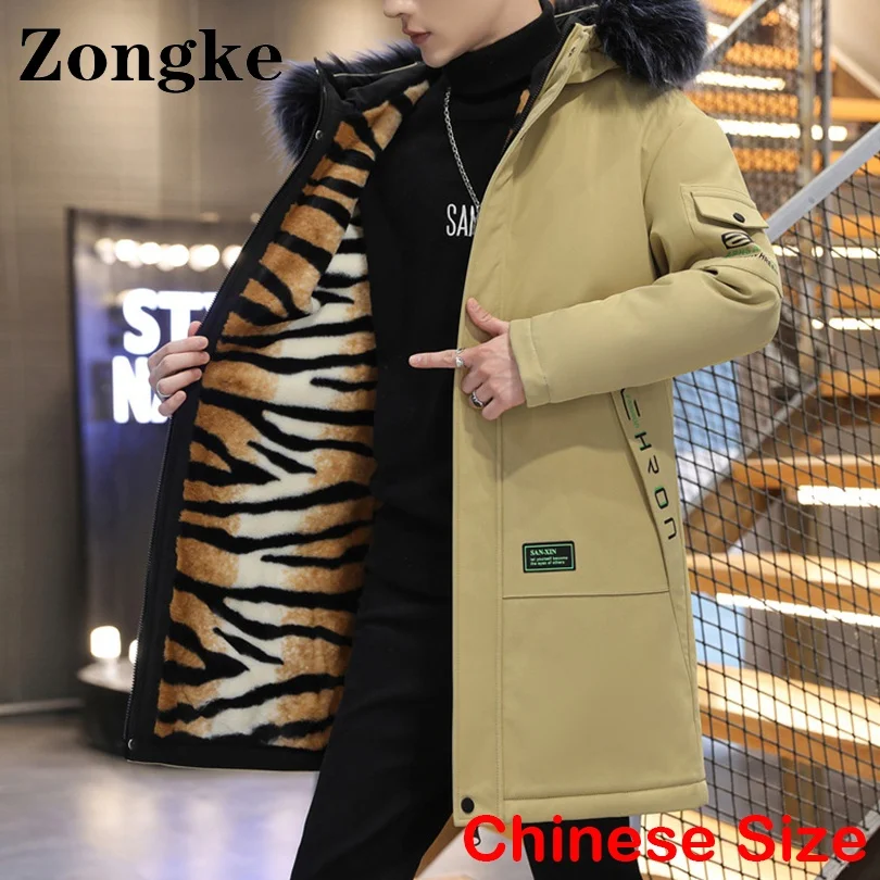 

Zongke, длинное пальто в полоску с тигром, Мужская одежда, парки, мужские куртки, пальто, теплая зимняя куртка с подогревом для мужчин 2022 4XL, осен...