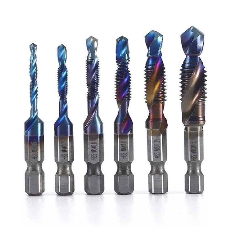 

6PCS Bits Set HSS Combination Drill Bit Hexagon Shank Drill Compound Tap Suitable For Soft Metal Aluminum Plate