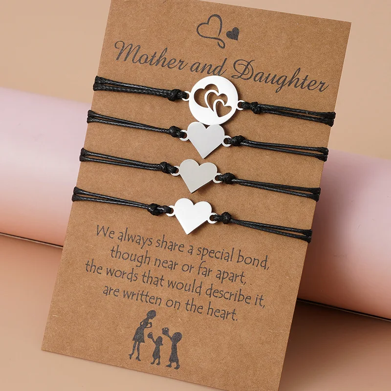 

2022 New Mother's Day Stainless Steel Hollow Love Parent-child Card Braided Bracelet Sets Jewelry