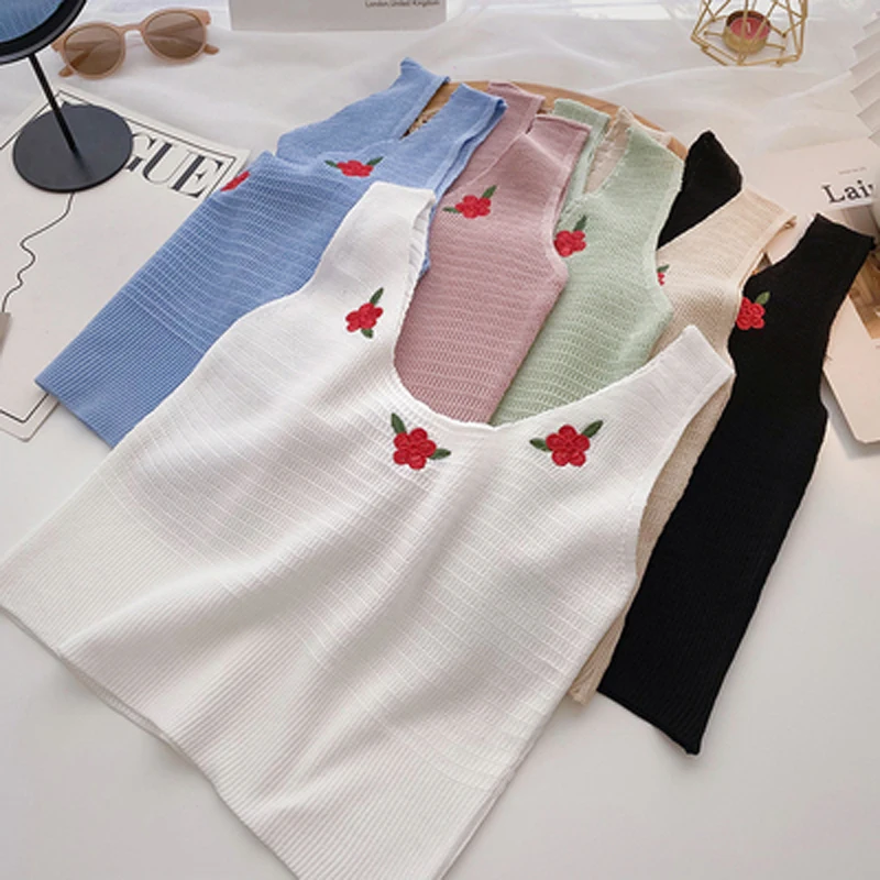 Женский укороченный топ с жемчужинами вязаный крючком Топ без рукавов цветочной