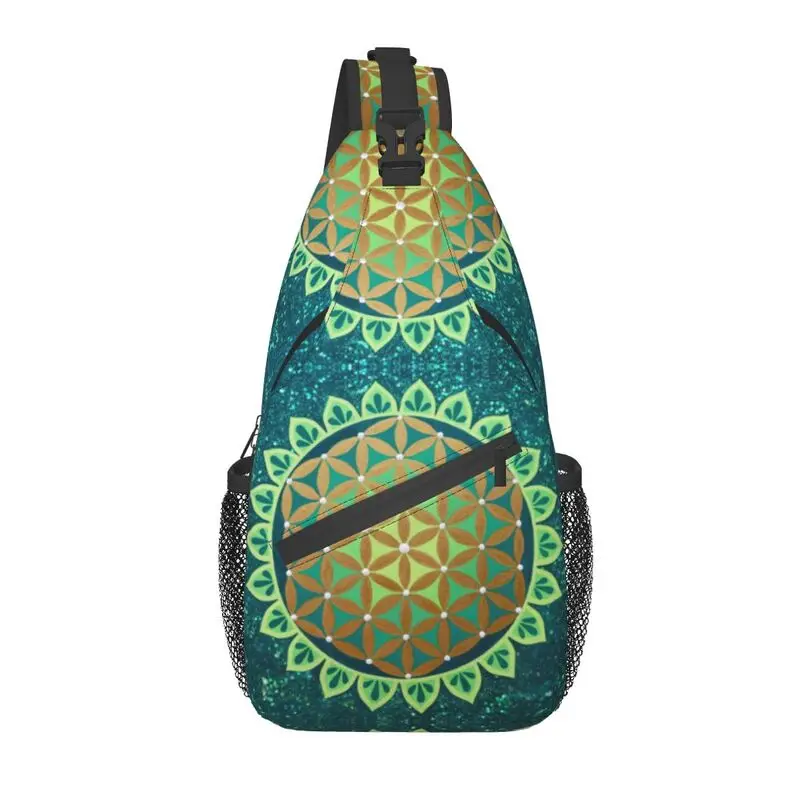 

Flower Of Life Mandala Crossbody Sling Backpack Men Custom Sacred Geometry Chest Shoulder Bag for Cycling Camping Daypack