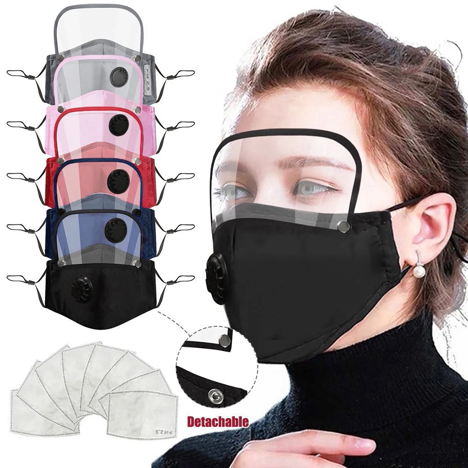 

1PCS Adults Washable Reusable Face Mask With Filter And Detachable Eye Shield Mouth Cover Breathable Mask mascarillas