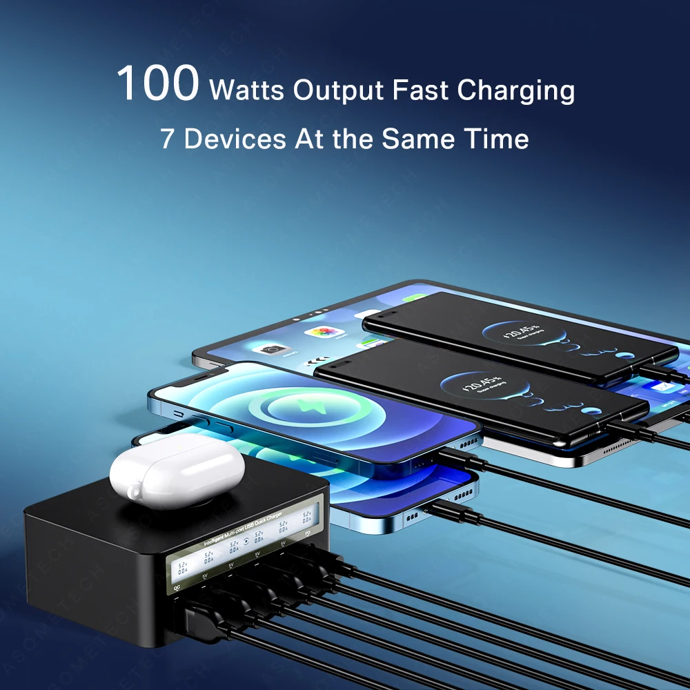 100w multi usb charging station hub qc3 0 pd fast charger adapter phone usb c charger wireless charger for iphone 13 12 x xiaomi free global shipping
