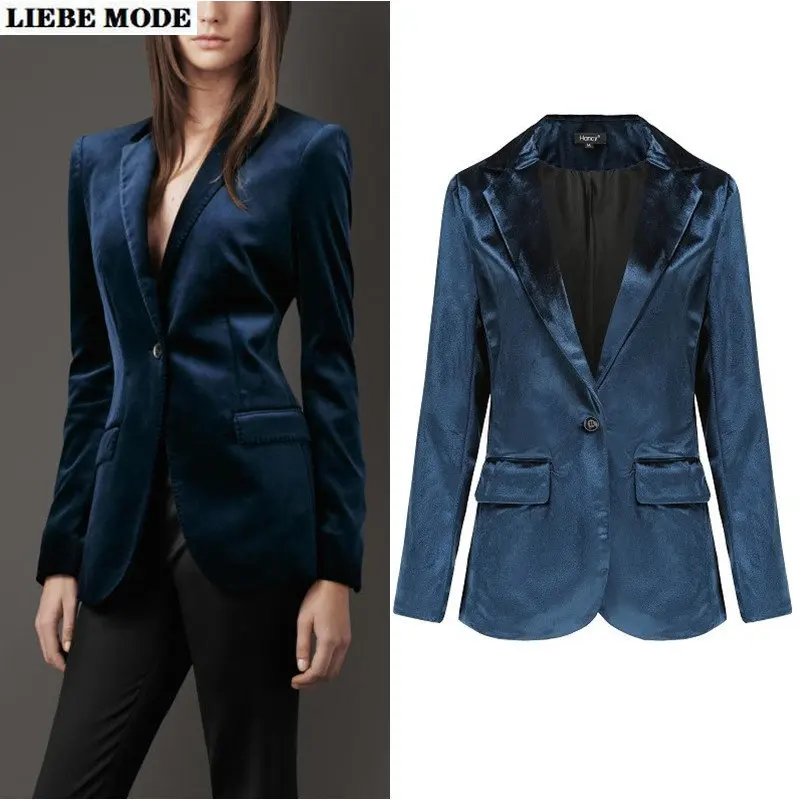 

Solid Grey Red Black Velour Blazer Women Lapel Suit Coat Autumn Winter Female Casual Blazers and Jackets Slim Fit Blaser Femme