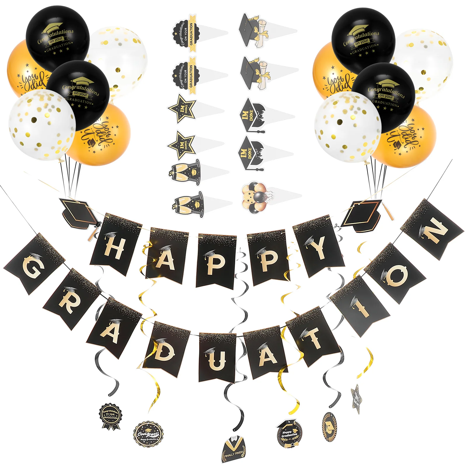 

1 Набор Выпускной висячий баннер Вечеринка атмосфера фон воздушный шар торт медиаторы