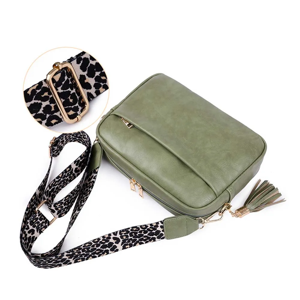Vintage PU Leather Crossbody Sling Bags Women Fashion Leopard Guitar Strap Messenger Bag Ladies Casual Versatile Shoulder Bag