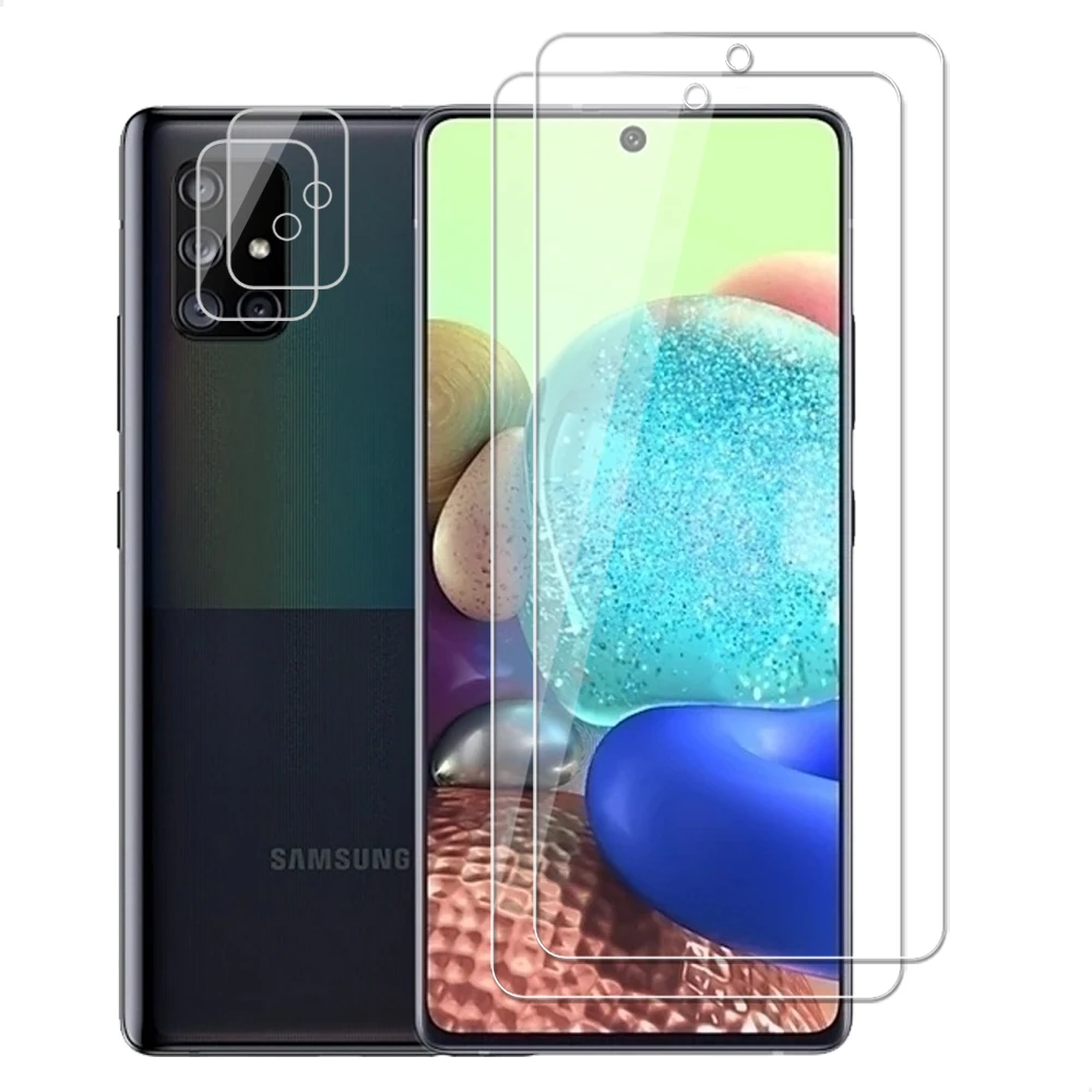 

(2+2) For Samsung Galaxy A71 4G 5G (2pcs) Camera Lens Film & (2pcs) Tempered Glass Screen Protectors Protective Guard HD Clear