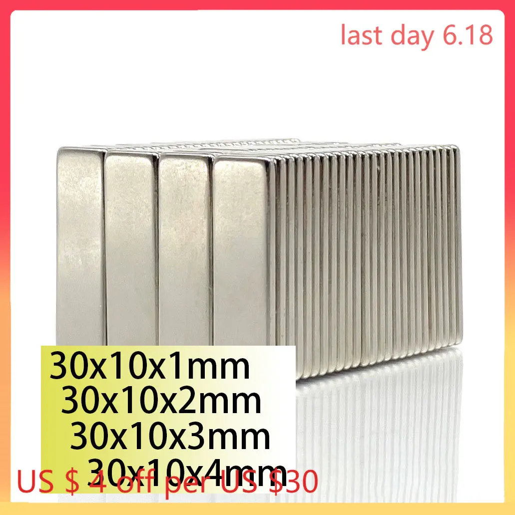 

10/20/40/Pcs 30x10x1 30x10x2 30x10x3 30x10x4mm N35 NdFeB Block Neodymium Magnet Superl Strong Permanent Magnetic Imane Bar