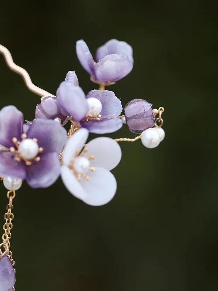 FXLRY Original Design Handmade U-shaped Purple Lily Of The Valley Flower Hairpin Accessories