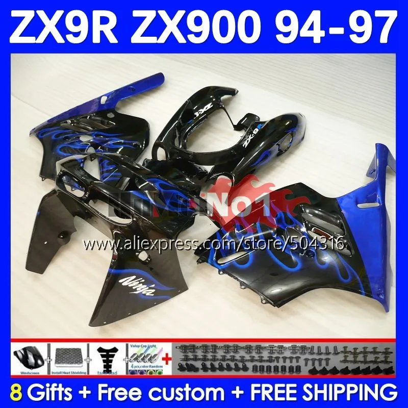

Body Kit For KAWASAKI NINJA ZX-9R 900CC ZX 9 R 9R 900 CC 75MC.82 ZX9R 94 95 96 97 ZX900 1994 1995 1996 1997 Fairing blue flames