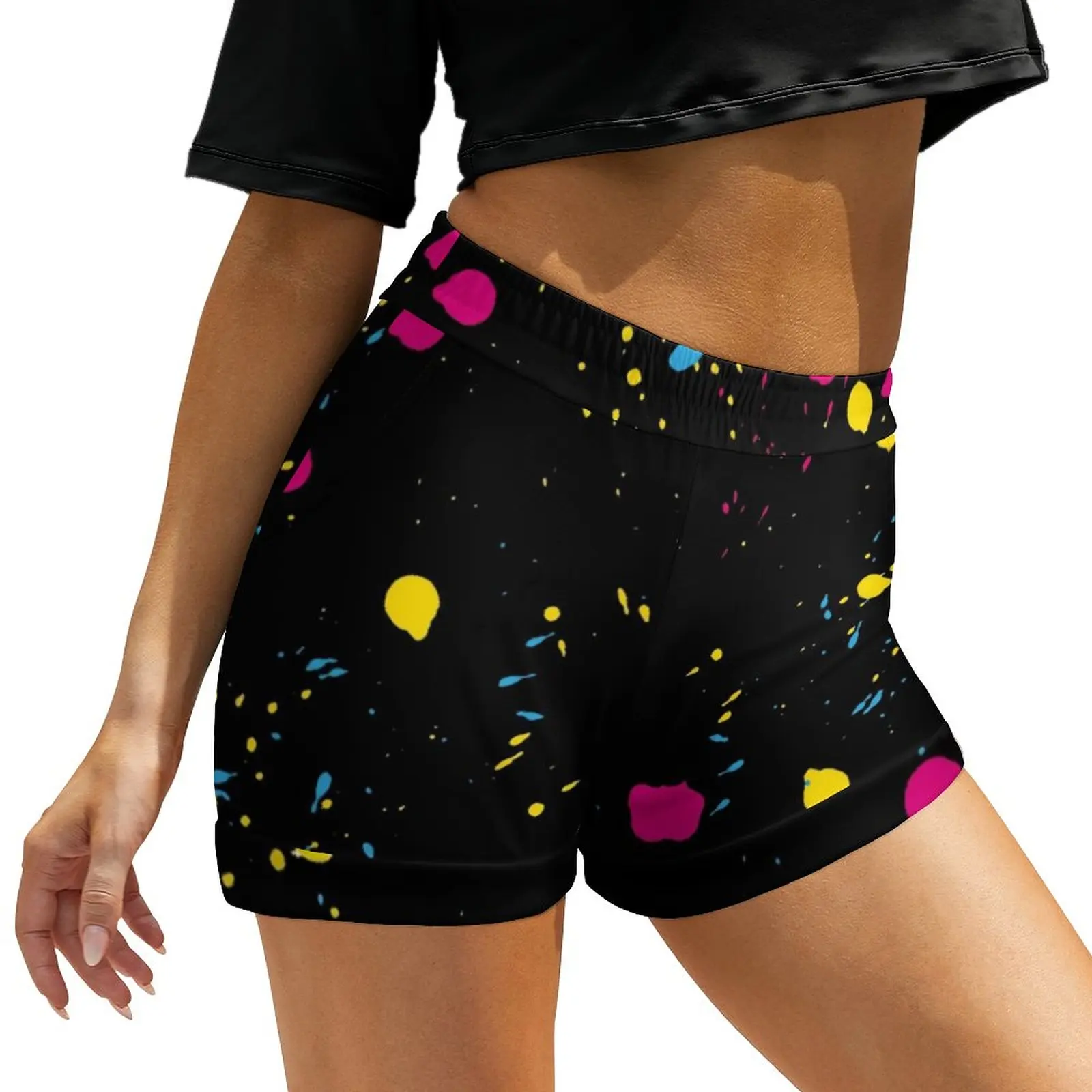 

Шорты-брызги летние с высокой талией и графическим принтом