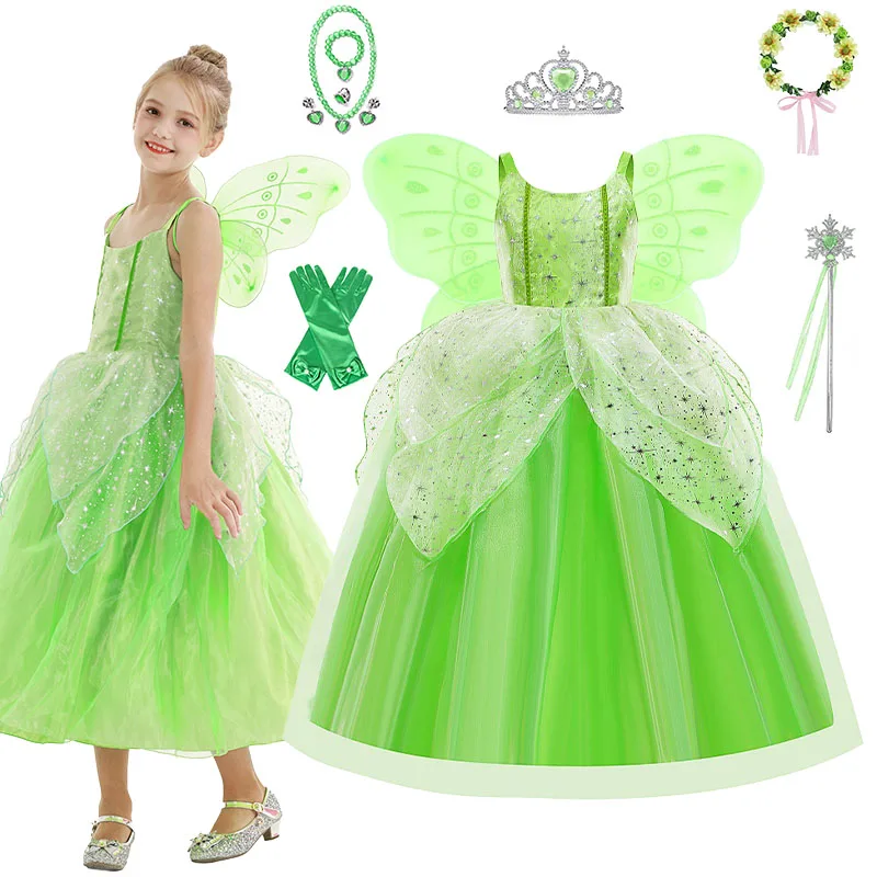

Tinkerbell Costume Princess Cosplay Fairy Dress Costume Birthday Gift Party Gown With Wing Princess Theme 2-10Years
