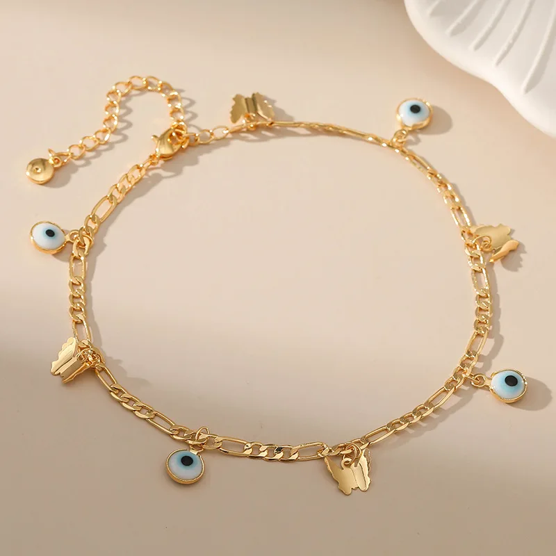 

Butterfly Evil Eye Anklets for Women Summer Beach Foot Accessories Jewelry Fashion Stainless Steel Figaro Chain Ankle Bracelets