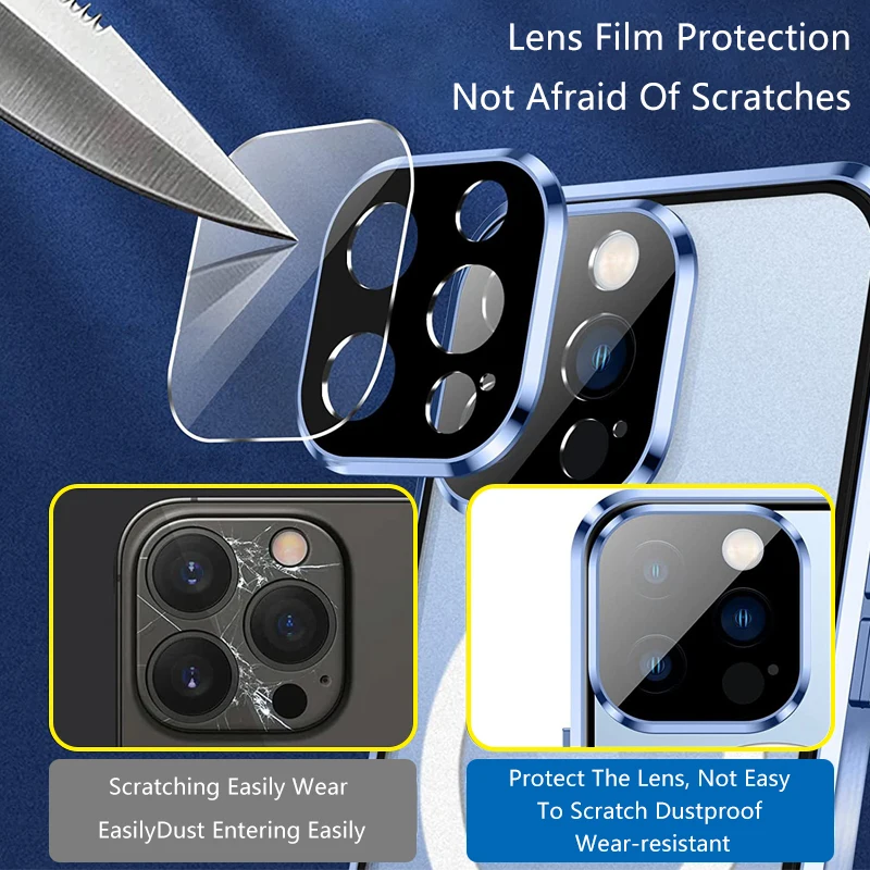 For iPhone 14 13 12 11 Pro Max Anti-Peep Privacy Magnetic Adsorption Double Sided Glass With Camera Lens Protect Film Case Cover