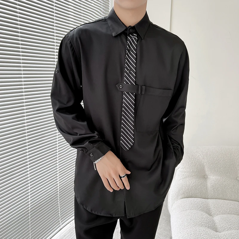 

2023 Spring Shirts for Men Fashion Loose Tie Shirts Casual Social Party Men Clothing Streetwear Hairstyle Camisa Masculina