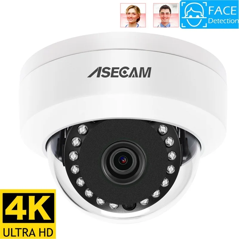 

, 8MP 4K Face Detection IP Camera Outdoor H.265 Onvif CCTV Metal White Dome Night Vision IR 4MP POE AI Human Security Camera