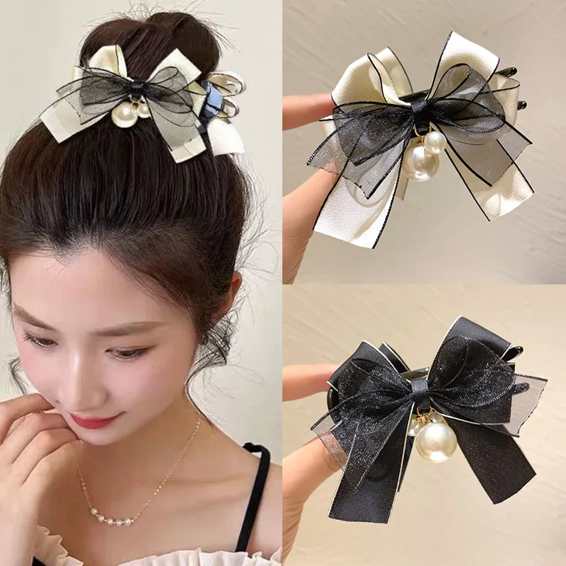 

Fashion Acrylic Rhinestone Bow Hair Claw Clip for Women Meatball Head Fixed Hair Styling Tools Hairpin Accessories Ponytail Clip