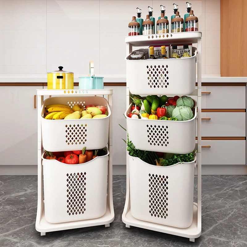 Kitchen Storage Baskets Portability Multi-Layer Household Plastic Multifunctional Vegetable Fruit Racks Can Be Stacked Baskets